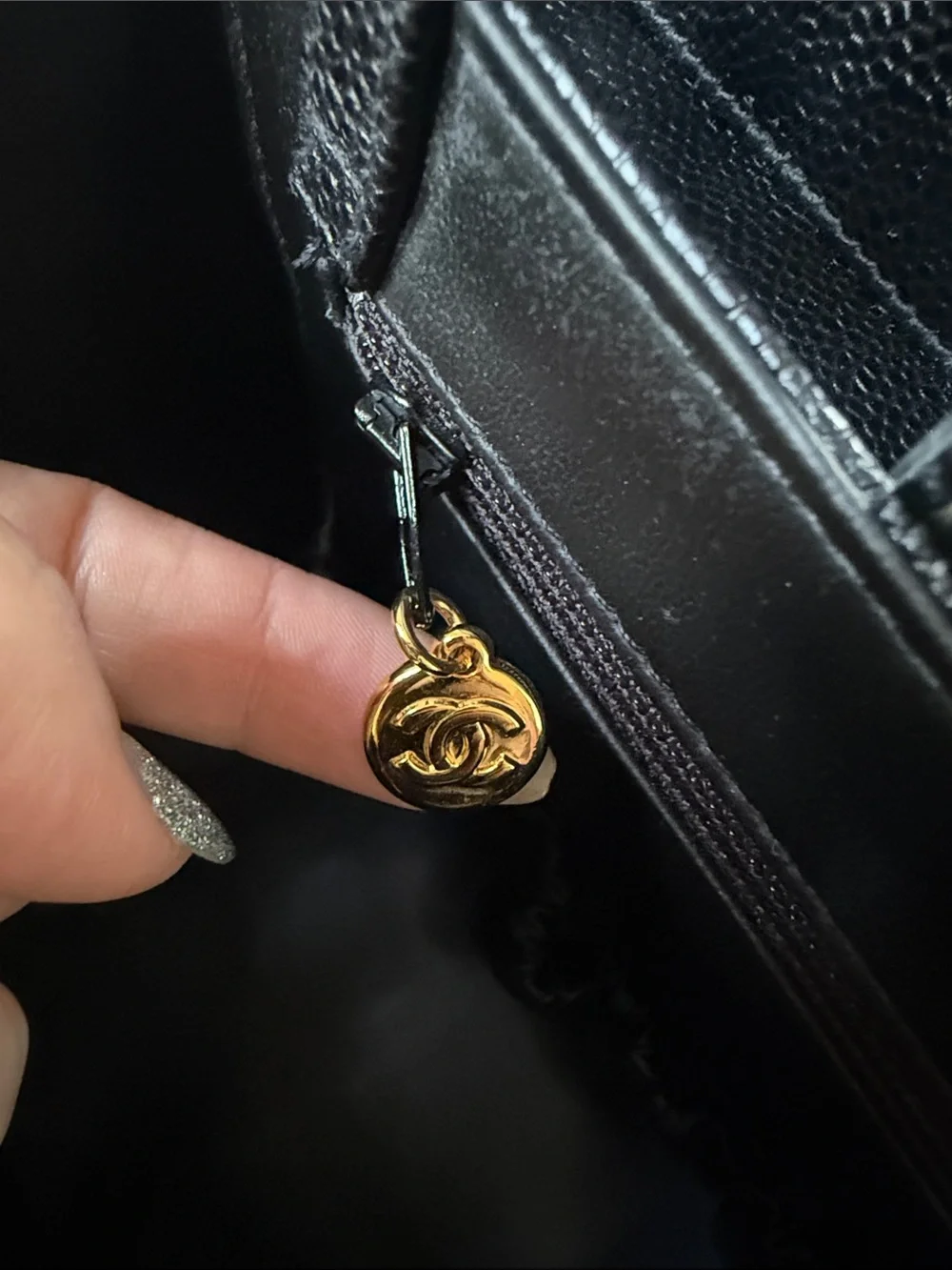 CHANEL Black Top-Handle Vanity Box Bag with Gold CC Medallion and large CC